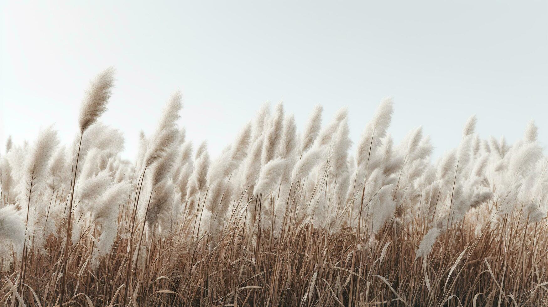 Generative AI, Pampa grass branch with sky. Abstract natural boho background of soft plants, Cortaderia selloana photo