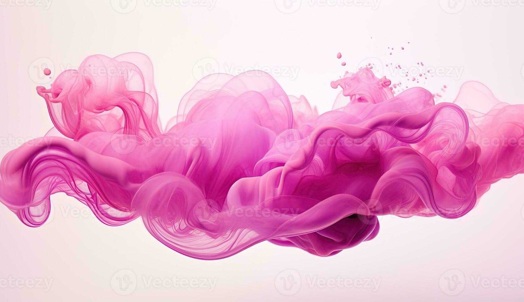 Generative AI, Flowing light pink, viva magenta smoke with splashes. Soft fluid banner, spring female mood, 3D effect, modern macro realistic abstract background illustration, ink in water effect photo