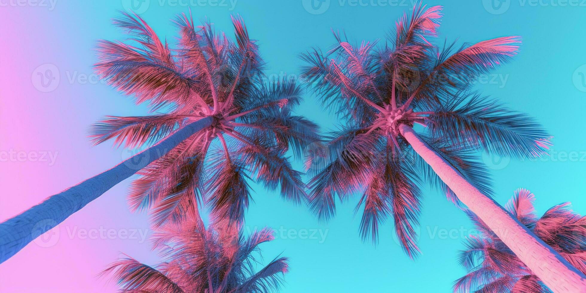 Generative AI, retro california coconut palms. Hawaii palm trees at sunset. Summer background photo