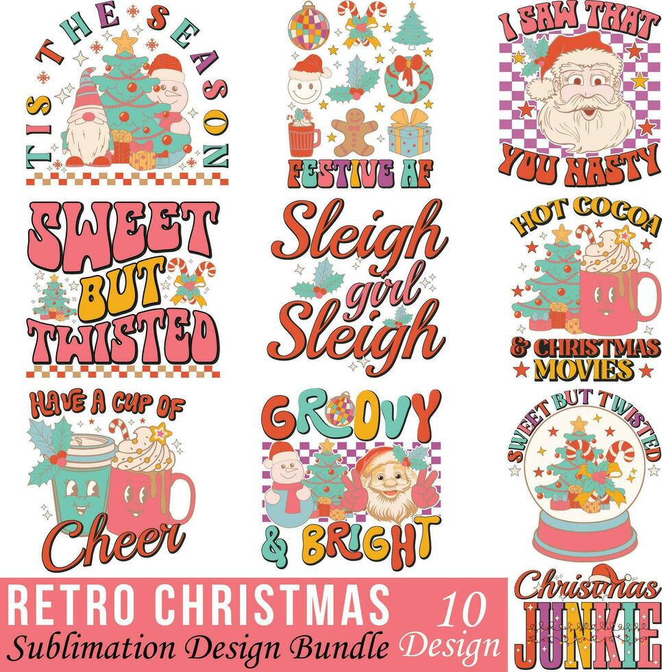 Retro Christmas Sublimation Design Bundle vector