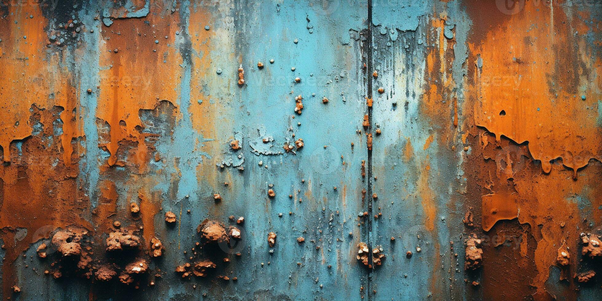 Generative AI, Rusted blue and turquoise metal background. Grunge old wall texture photo