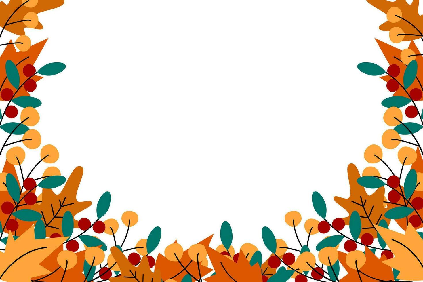 Abstract autumnal border frame with copy space inside and various twigs in trendy bright fall shades vector