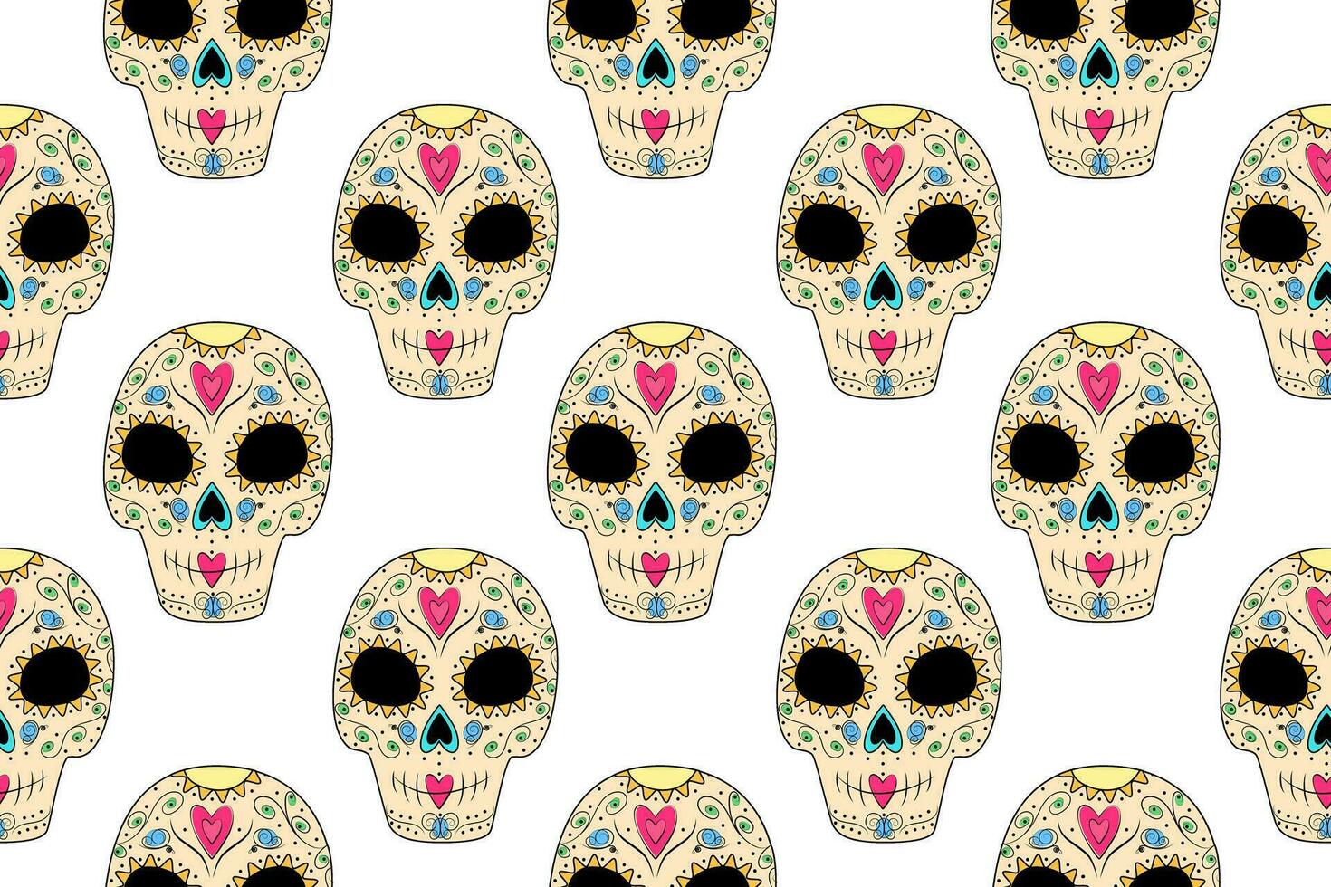 Vector Seamless pattern of Sugar Skull in trendy shades. Dia de los muertos. Happy Day of the Dead