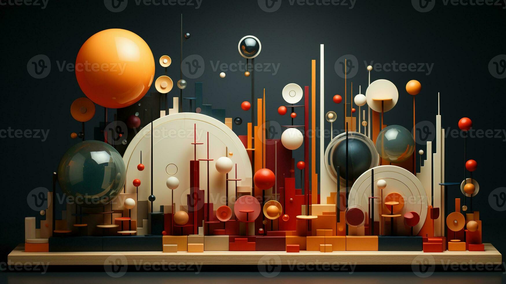 Generative AI, 3d effect abstract geometric figures charts, spheres and cubes photo