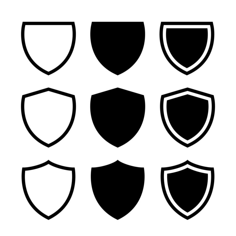 Shield icon vector set collection in flat style. Protect, security protection sign symbol