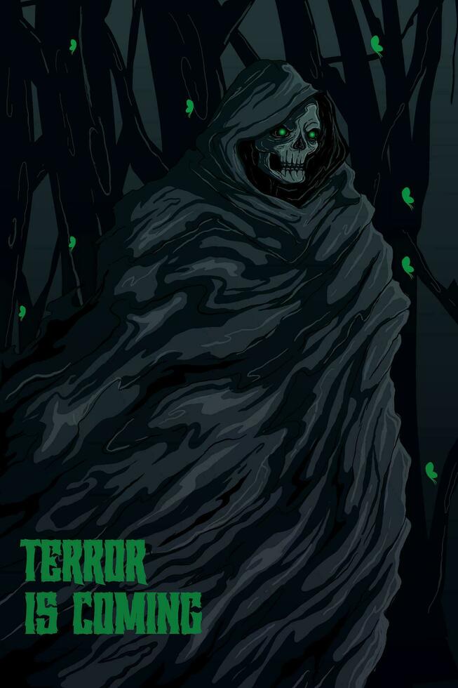 Death wandering in a dark forest vector