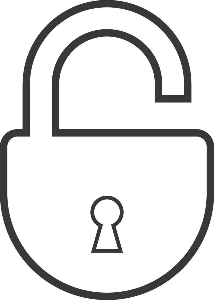 open outline padlock icon. unlocked lock on transparent background. Security symbol for your web site design, logo, app. safety protection vector