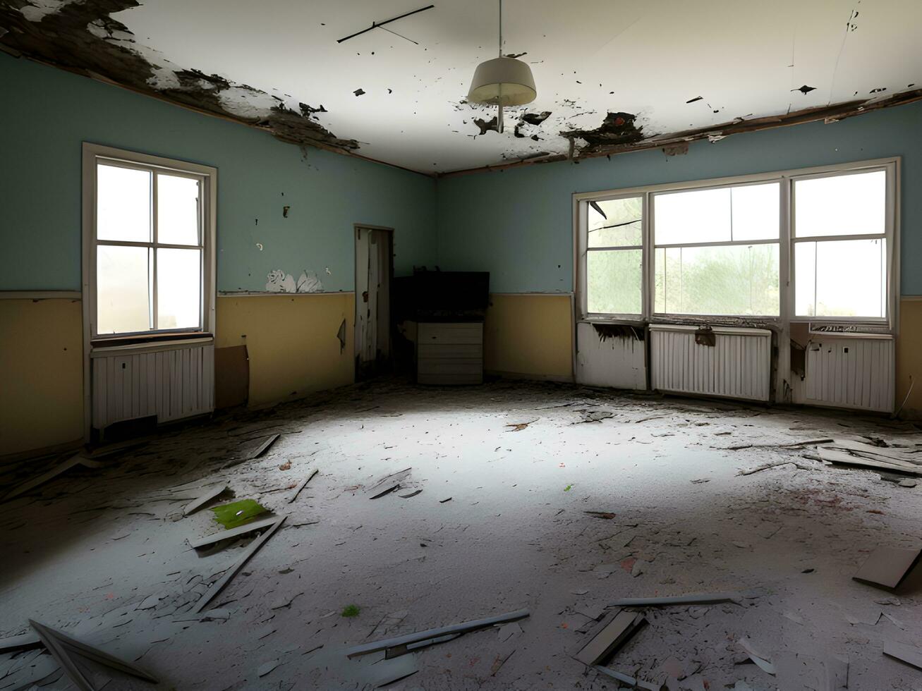 interior of abandoned building with a window photo