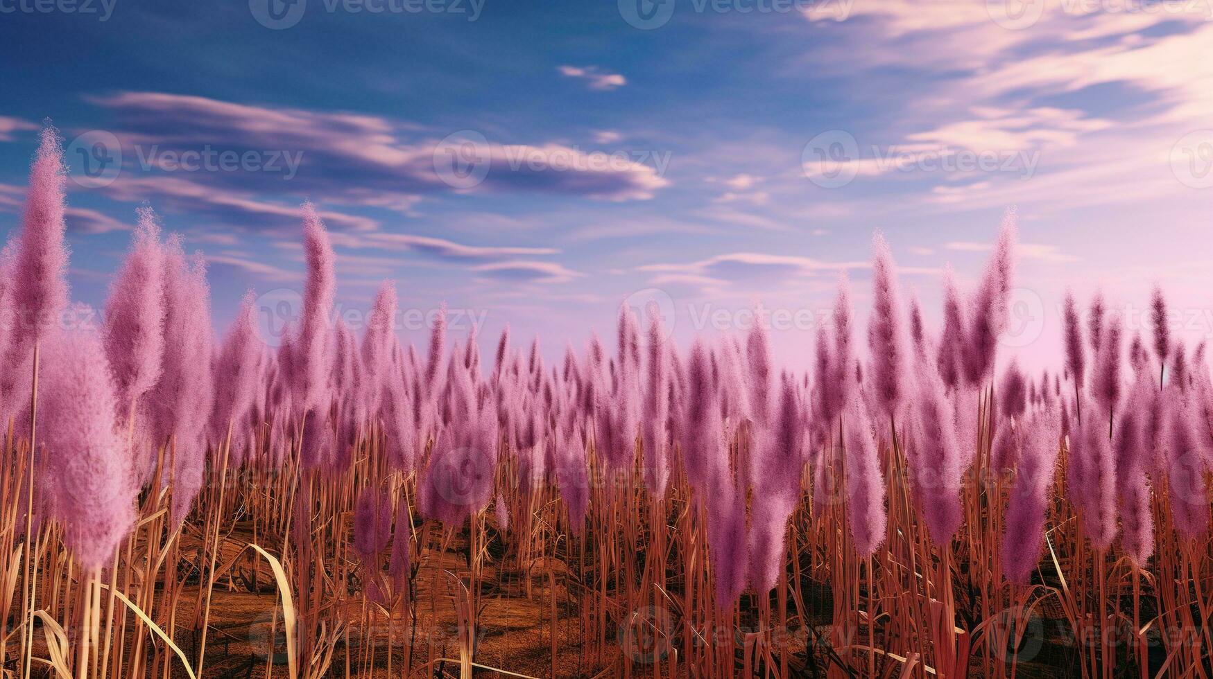 Generative AI, Pampa purple lavender color grass branch with sky. Abstract natural boho background of soft plants, Cortaderia selloana photo