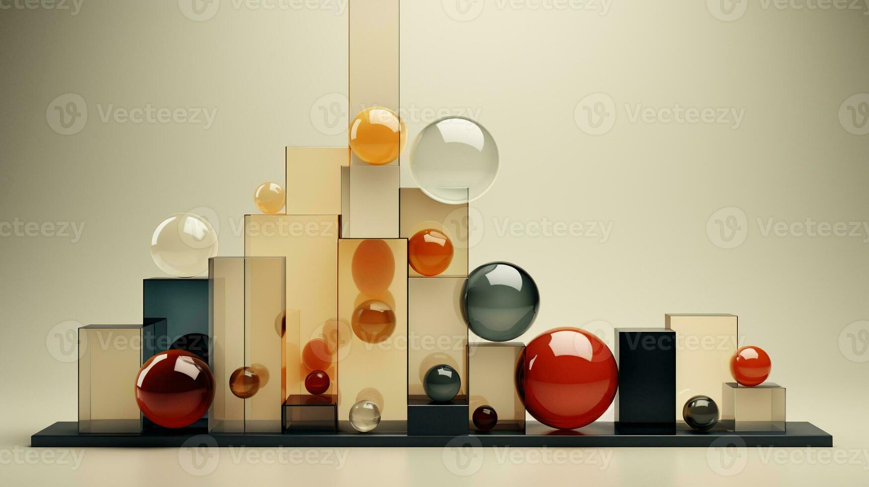 Generative AI, 3d effect abstract geometric figures charts, spheres and cubes photo