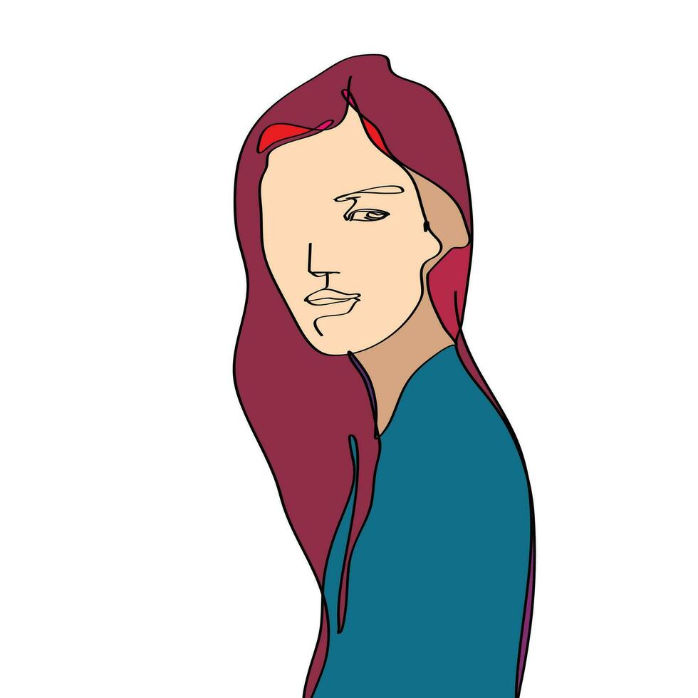 abstract single contour line female character face portrait vector