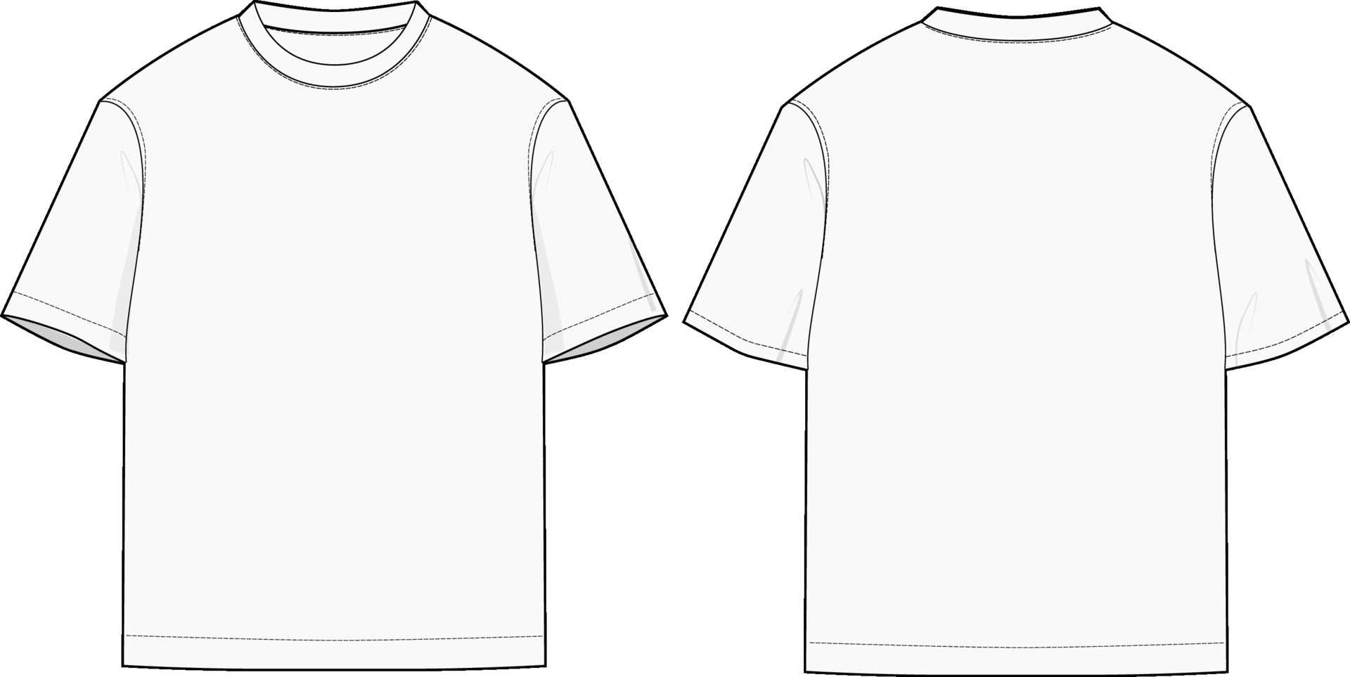 Blank T-Shirt Fllat Technical Illustration Vector Merch Design Template ...