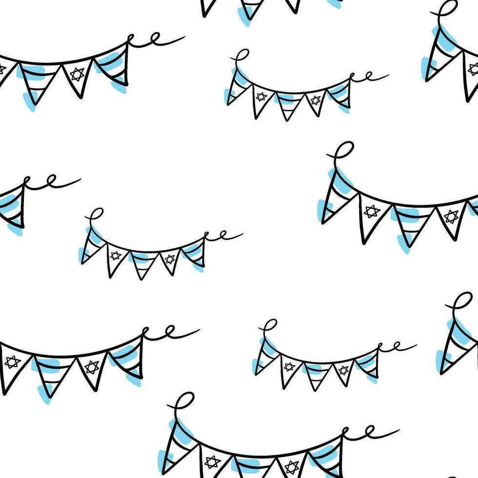 Seamless pattern Doodle garland of Israel. Jewish flags. Hanukkah. Decoration for Hanukkah vector