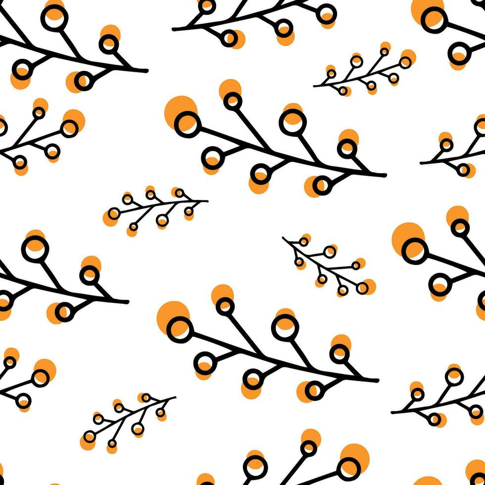 Seamless pattern Doodle berry branch. Branch with rowan. Berries for Hanukkah vector