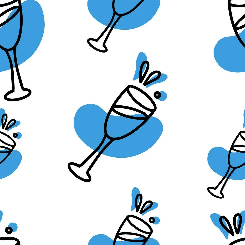 Seamless pattern Blue liqueur doodle. Drink for Hanukkah vector