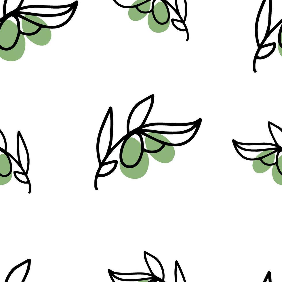 Seamless pattern Doodle olive branch. Olives and black olives for Hanukkah vector