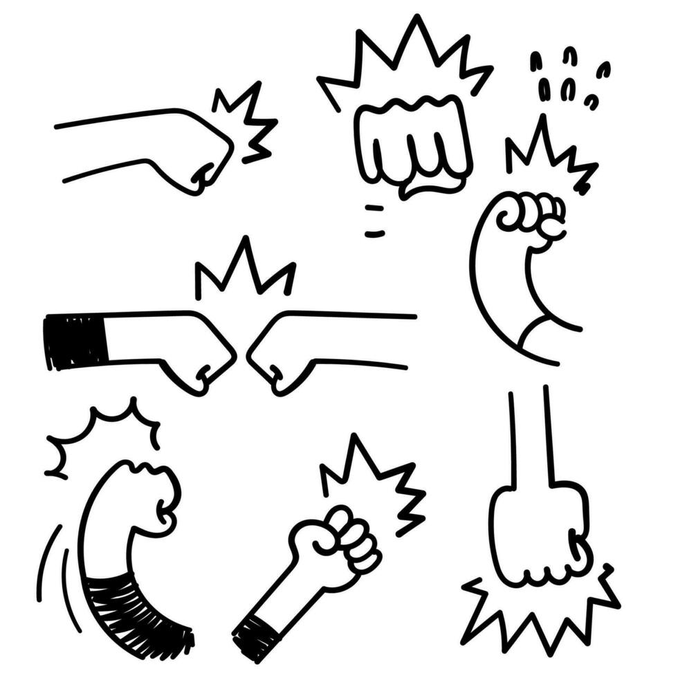 hand drawn doodle fist and fight related icon illustration vector