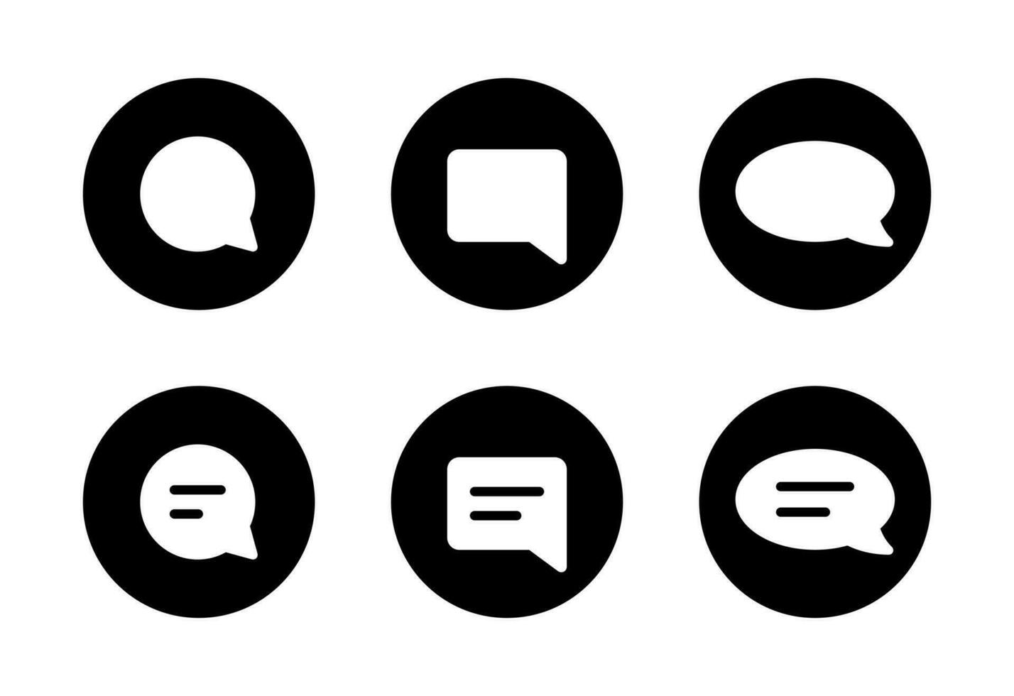 Speech bubble icon vector in black circle. Comment, message, chat sign symbol