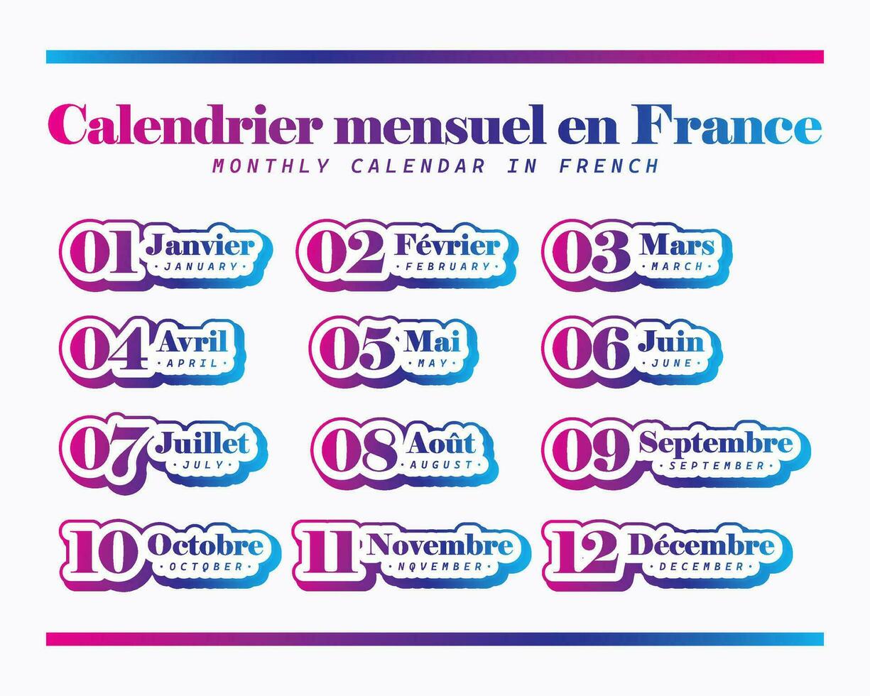 Monthly Calendar in French vector