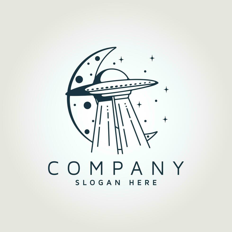 Vintage retro Moon UFO logo design, UFO spaceship vector illustration