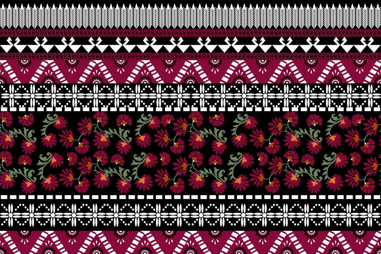 seamless pattern with floral border ethnic vector floral illustration in asian textile.ethnic borders