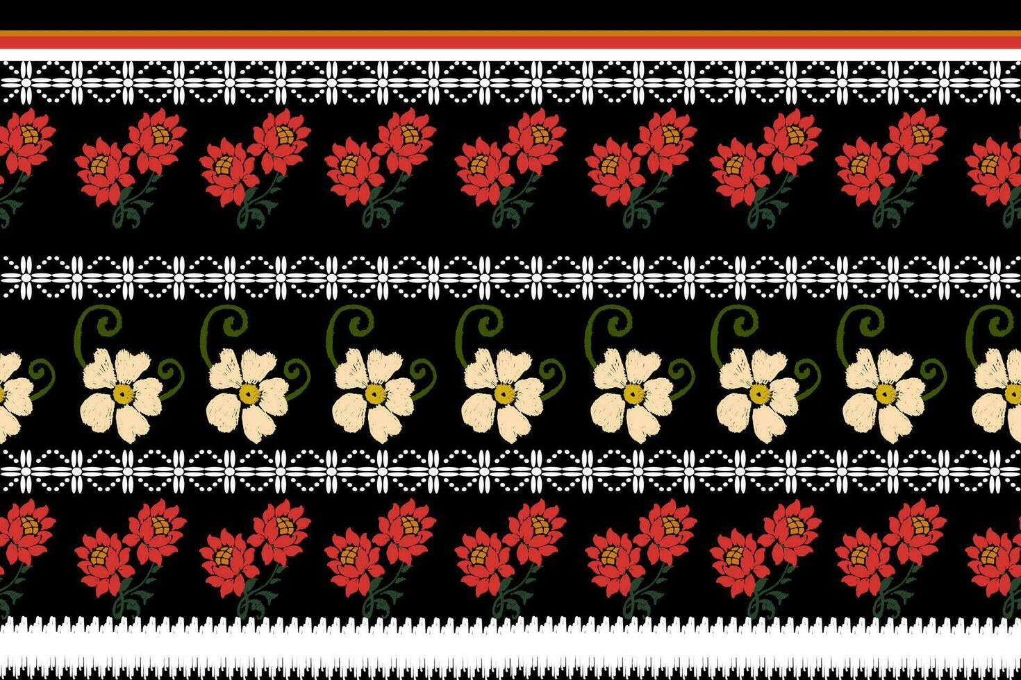 seamless pattern with floral border ethnic vector floral illustration in asian textile.ethnic borders