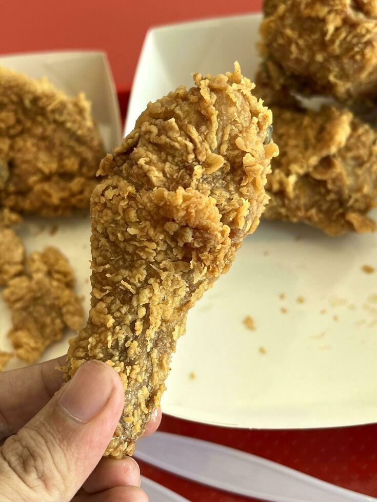 fried chicken nuggets with sauce in white dish. fast food photo