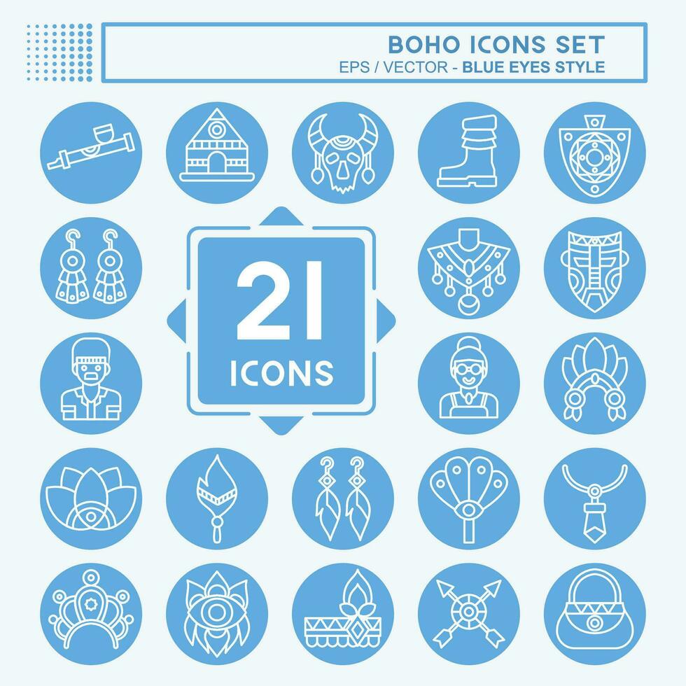 Icon Set American,Indian. related to Indigenous People symbol. blue eyes style. simple design editable. simple illustration vector