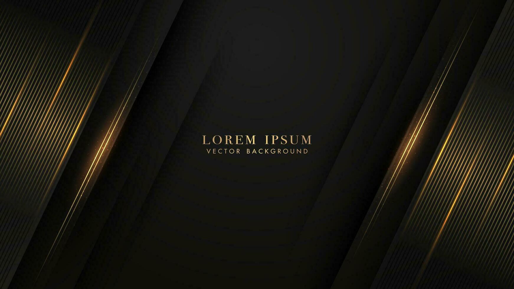 Abstract diagonal line gold stripe with glitter light effect decoration on black background. Luxury style design concept vector