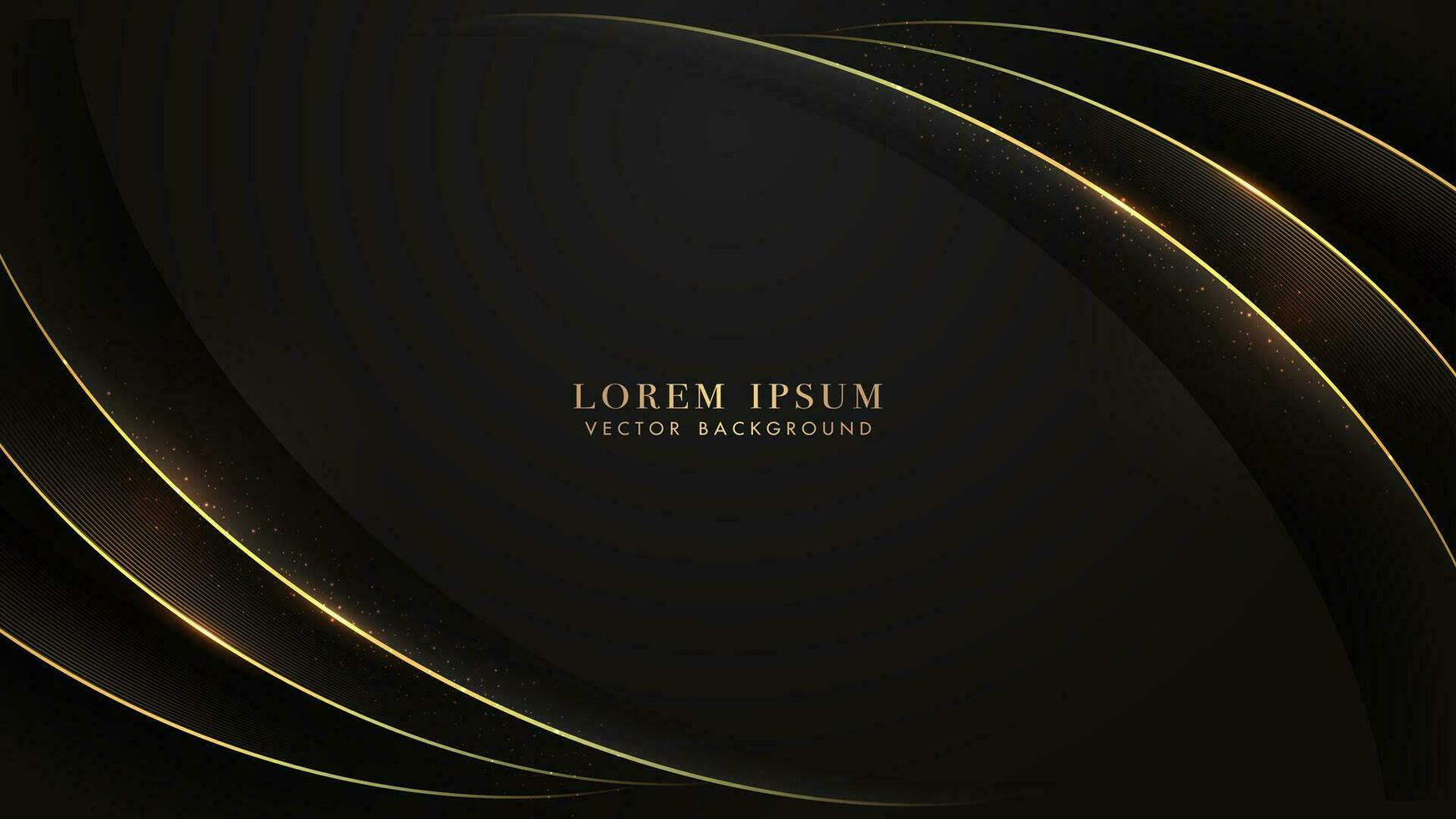 Black luxury background with golden line curve elements and sparkle glowing effect decoration vector