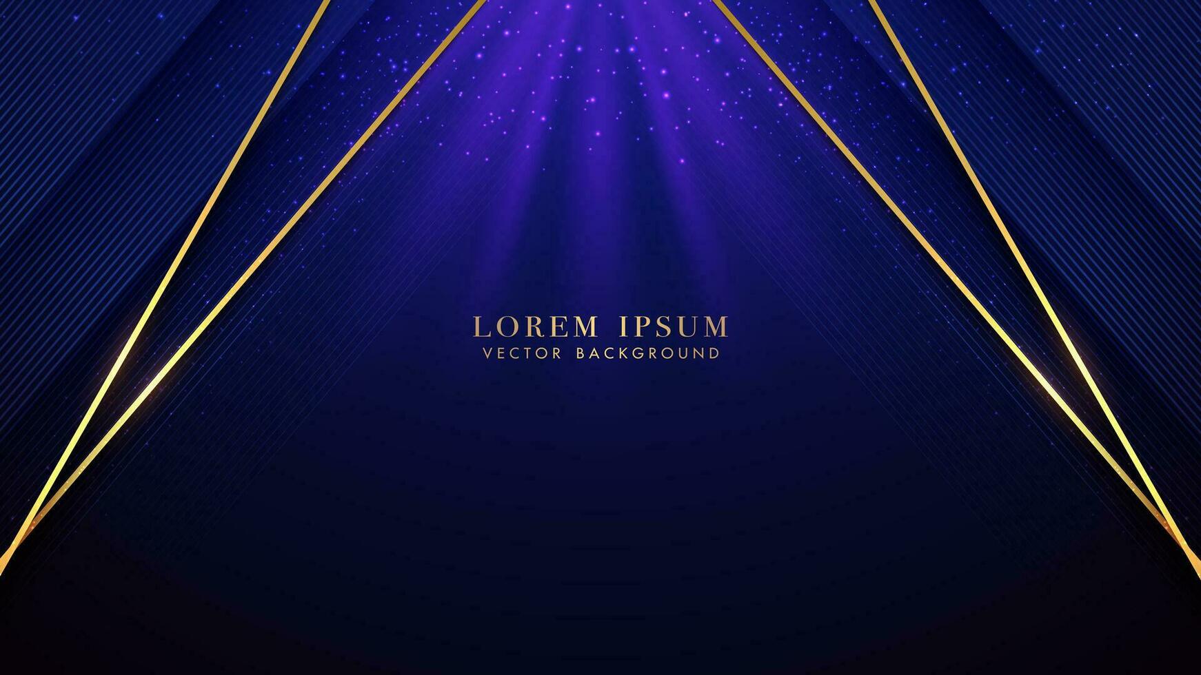 Diagonal gold line and blue line stripe with sparkle glowing effect decoration on blue background. Luxury style design concept vector