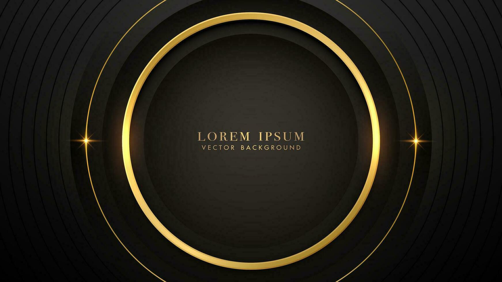 Abstract golden ring and gold circle frame elements with light effect decoration on black background vector