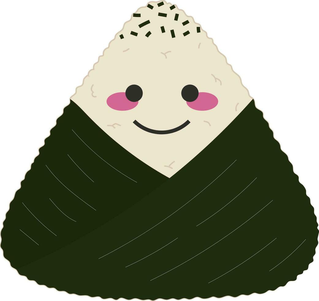 Japanese Onigiri Rice Ball Cuisine Cartoon Cheerful Character Illustration Graphic Element Art Card vector