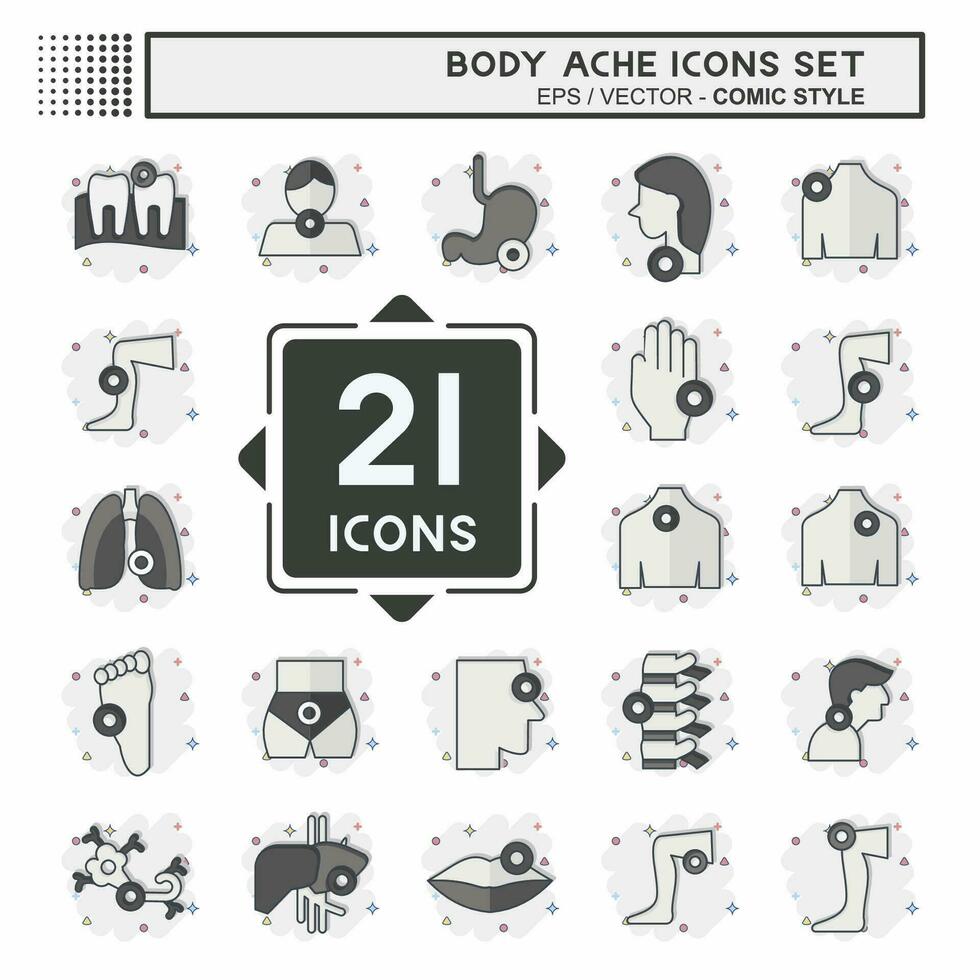 Icon Set Body Ache. related to Healthy symbol. comic style. simple design editable. simple illustration vector