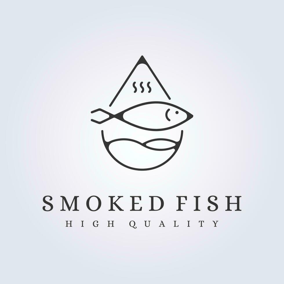 smoked fish logo simple minimalist line art icon symbol sign template background vector illustration design