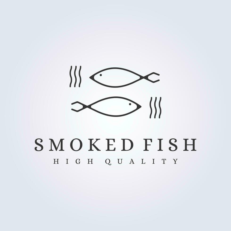 smoked fish logo simple minimalist line art icon symbol sign template background vector illustration design