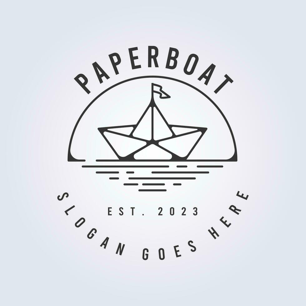paper boat line art vector logo illustration design