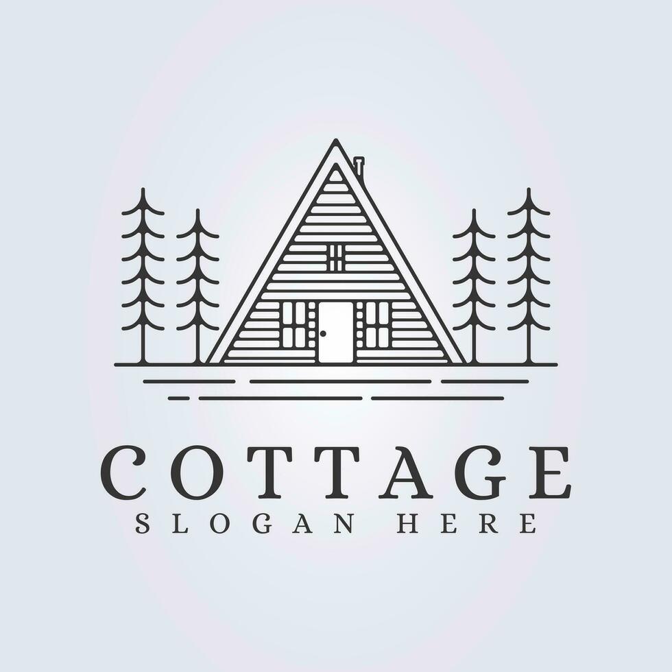 logo of cabin cottage line art icon sign symbol vector illustration design