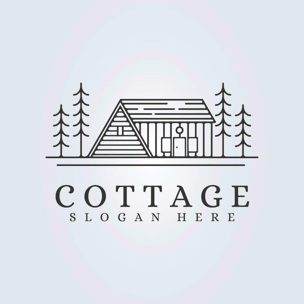 logo of cabin cottage line art icon sign symbol vector illustration design