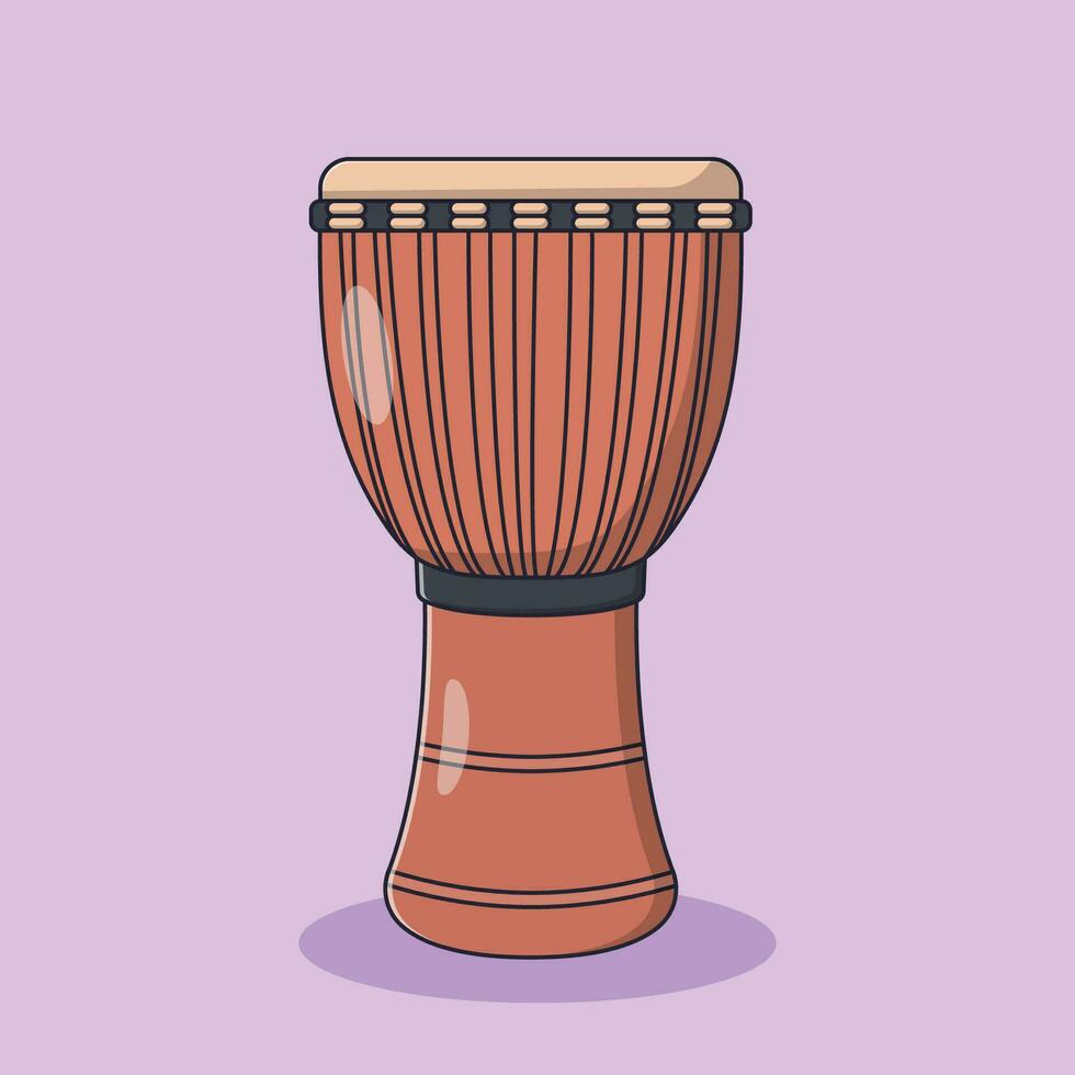 Djembe Drum Vector Icon Illustration with Outline for Design Element, Clip Art, Web, Landing page, Sticker, Banner. Flat Cartoon Style