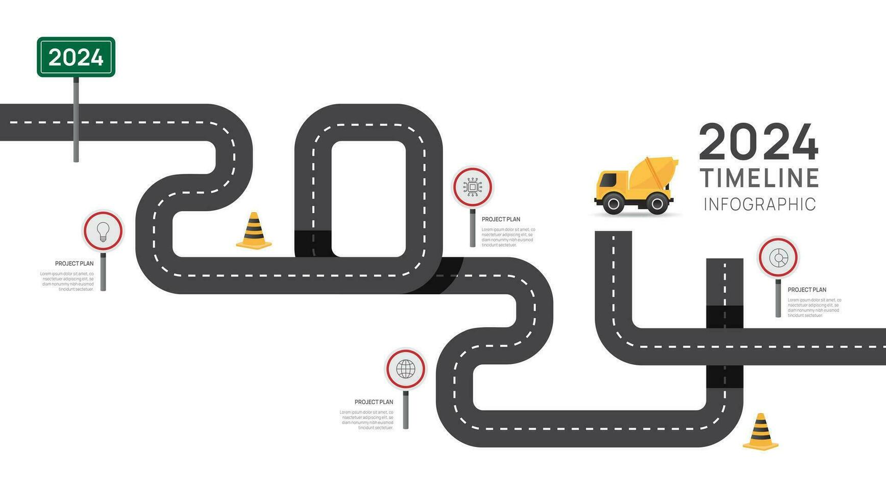 2024 business road map timeline infographic template. Modern milestone