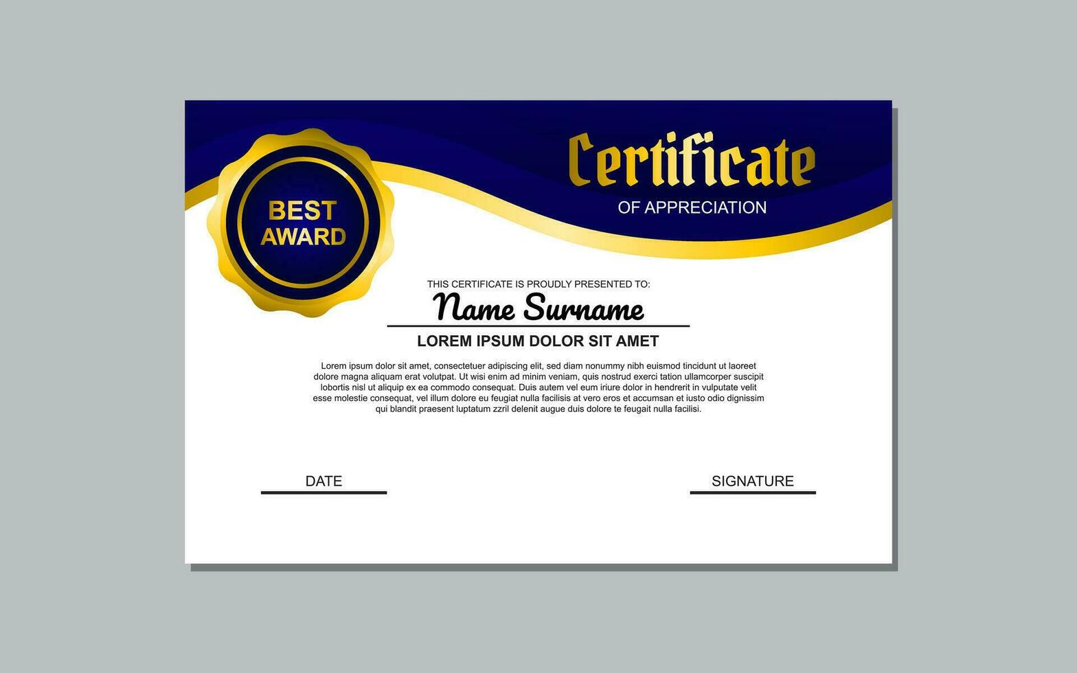 blue and gold certificate template design in luxury style. certificate for appreciation of business and education. vector