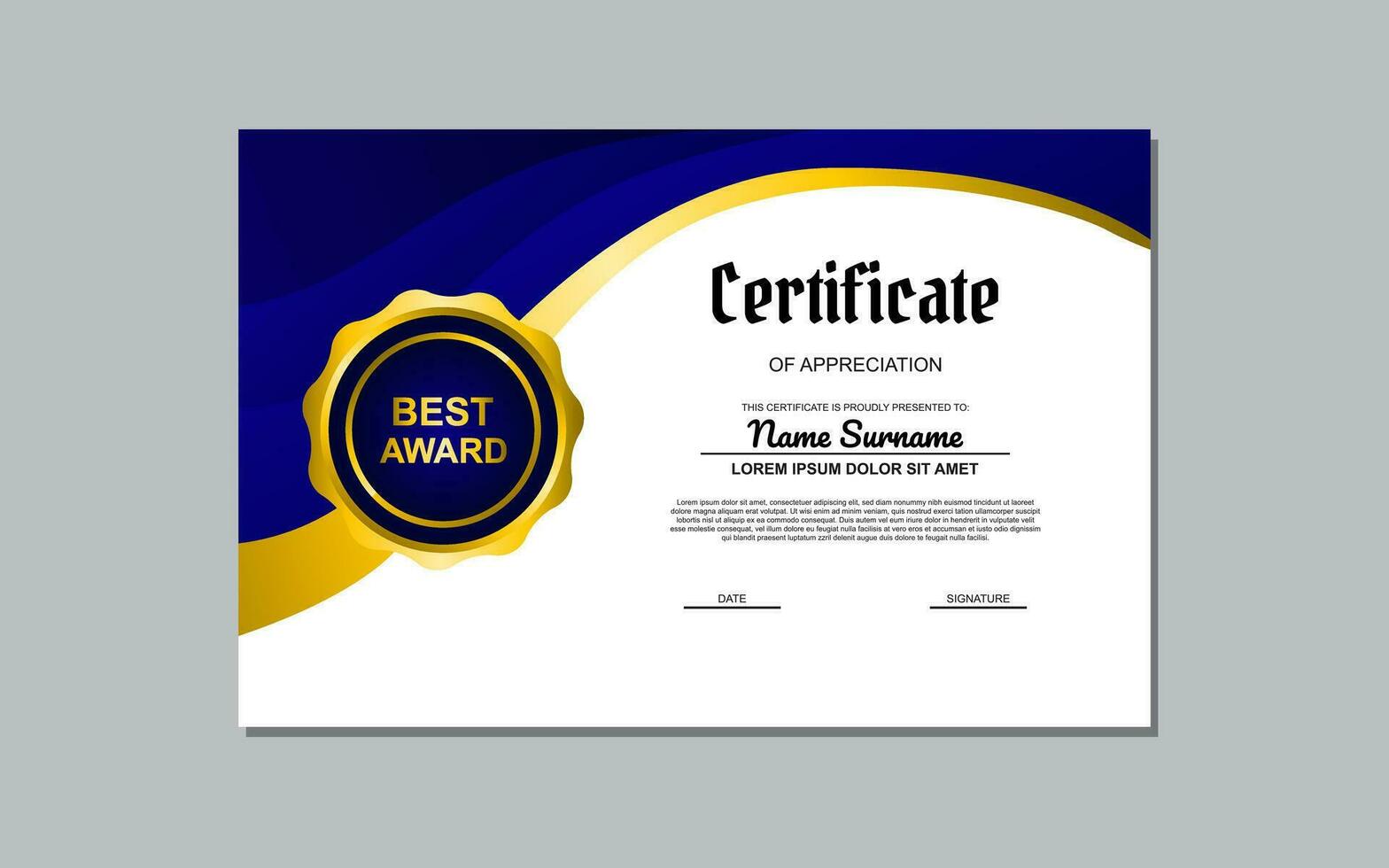 blue and gold certificate template design in luxury style. certificate for appreciation of business and education. vector