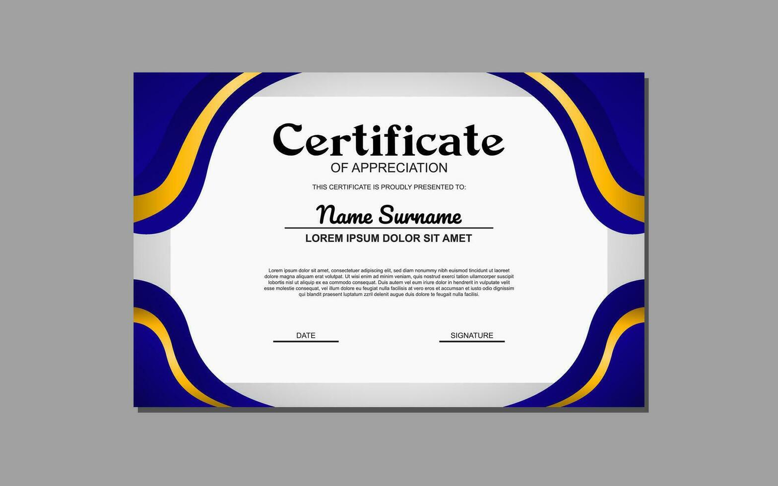 The Certificate Template with a Blue and Gold Design is an elegant and customizable design suitable for creating formal certificates or awards with a touch of sophistication. vector