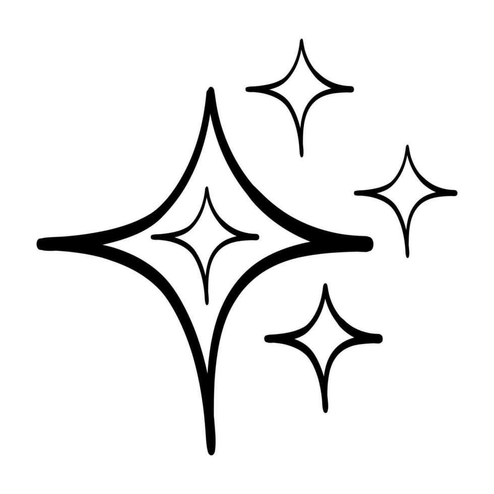 Doodle sparkle star, winkling stars. Shine icon, Clean star icon. isolated on white background. vector illustration