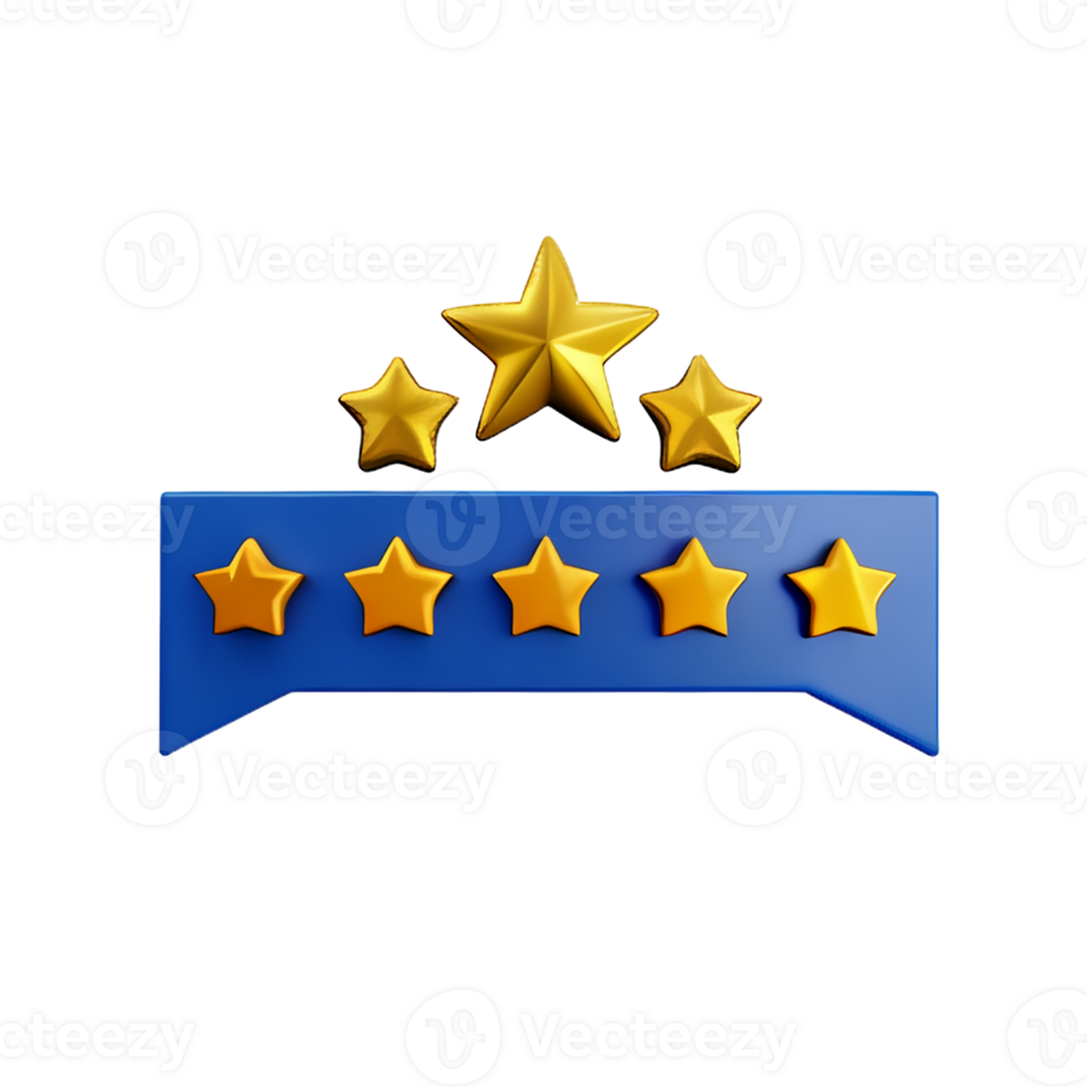 review 5 star 3d rendering icon illustration png