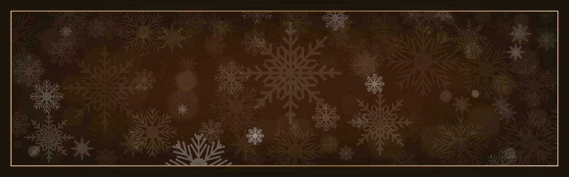 Merry Christmas decorative design with snowflake on dark brown background vector