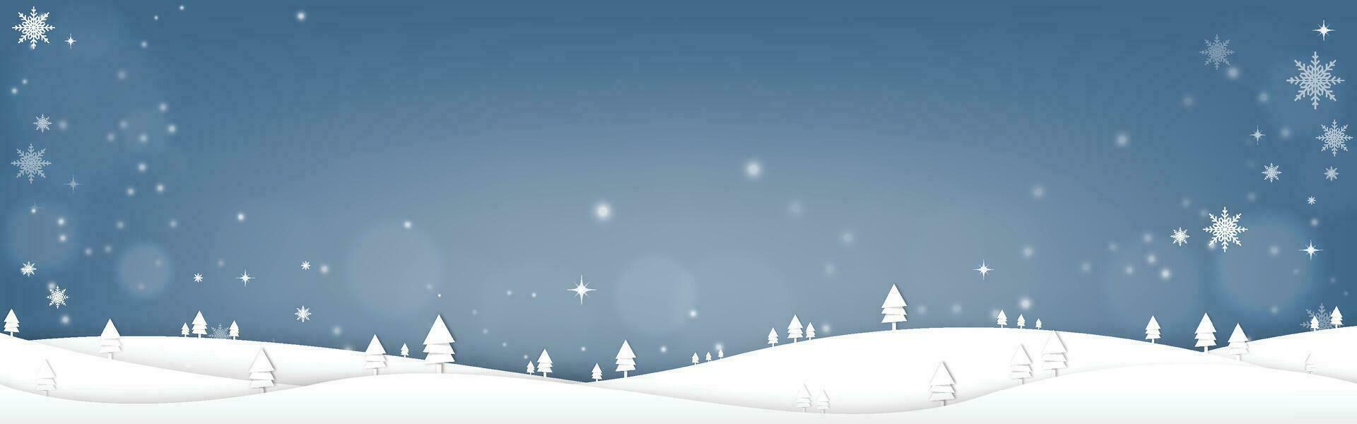 Merry Christmas with pine tree and snow falling in the winter vector