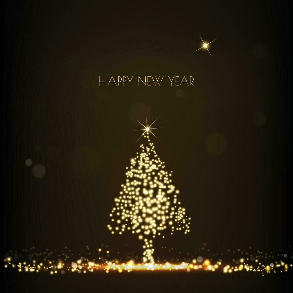 Golden Christmas tree glittering light shining on dark background vector