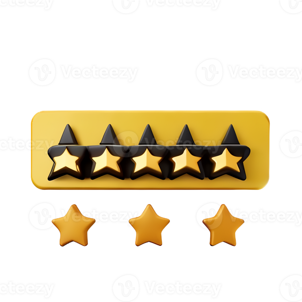 review 5 star 3d rendering icon illustration png